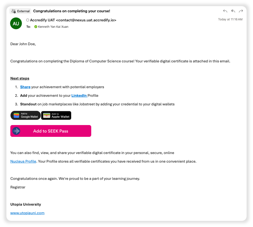 Nucleus Email Sharelink
