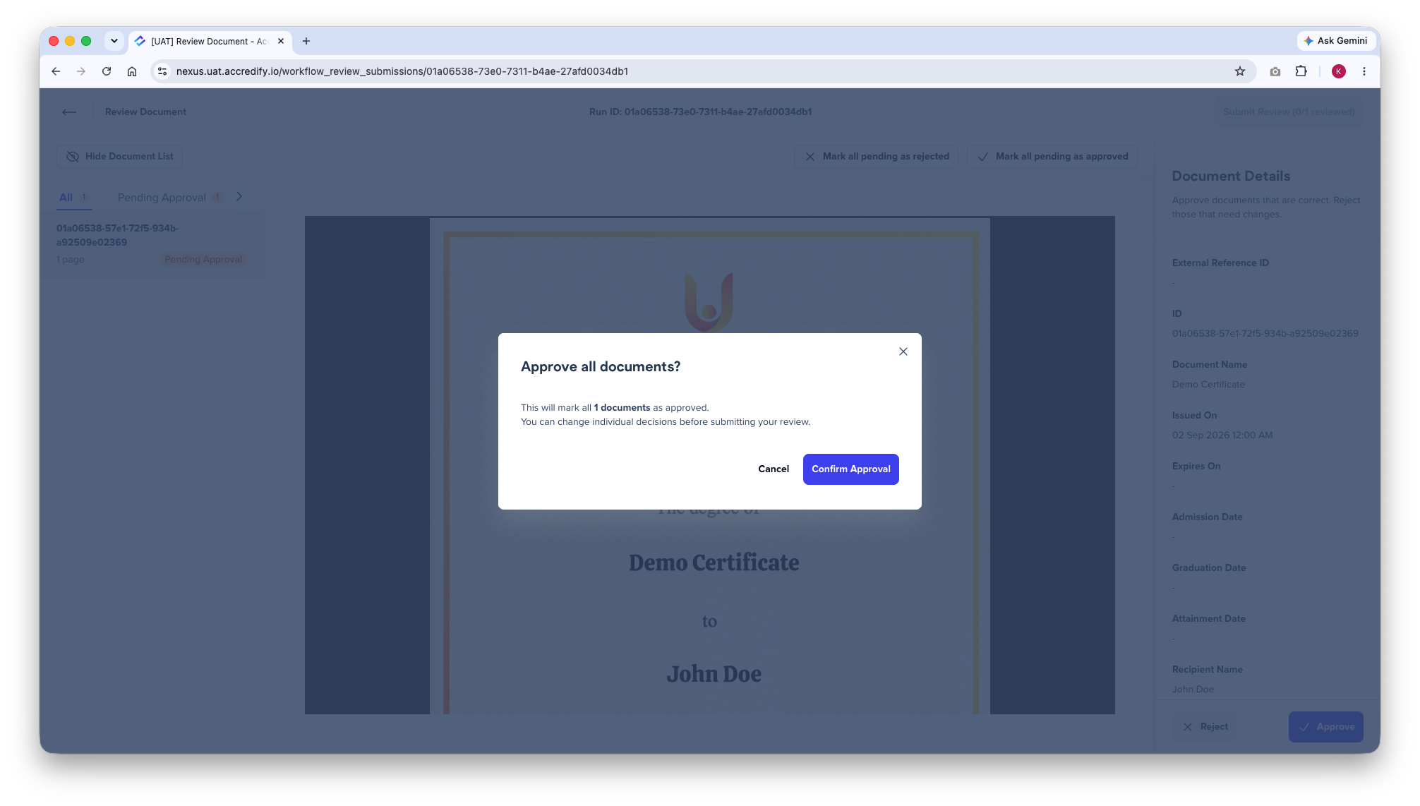 Bulk approval of documents on the Review and Approve page